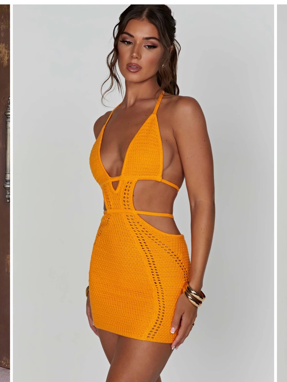 Crochet Cutout Mini Dress in Orange